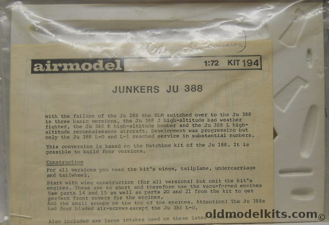 Airmodel 1/72 Junkers Ju-388 K-1 / K / L-1 Conversion Kit - Bagged, 194 plastic model kit